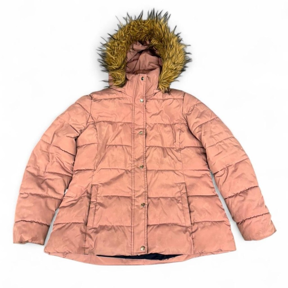 Tommy Hilfiger pink puffer jacket with fur hood